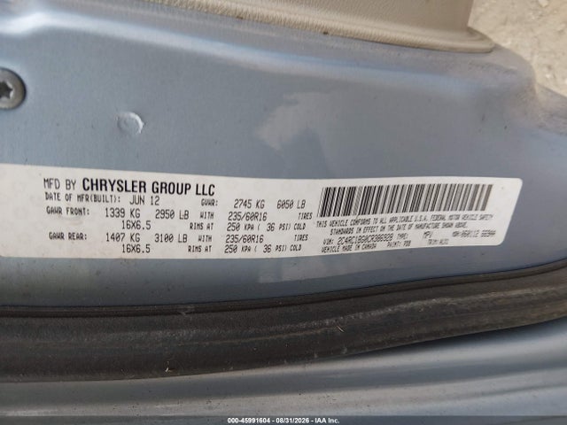 45991604 :رقم المزاد ، 2C4RC1BG0CR386928 vin ، 2012 Chrysler Town & Country Touring مزاد بيع
