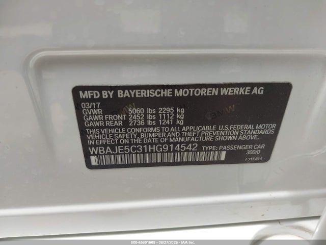 45991609 :رقم المزاد ، WBAJE5C31HG914542 vin ، 2017 Bmw 540i مزاد بيع