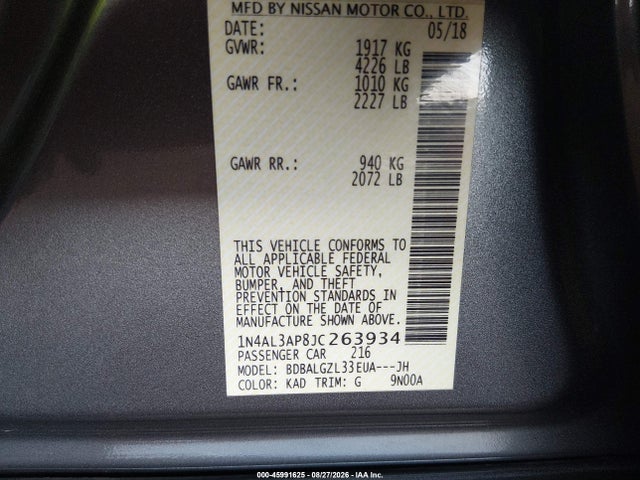 Nissan Altima 2.5 S 2018 1N4AL3AP8JC263934 Image 9
