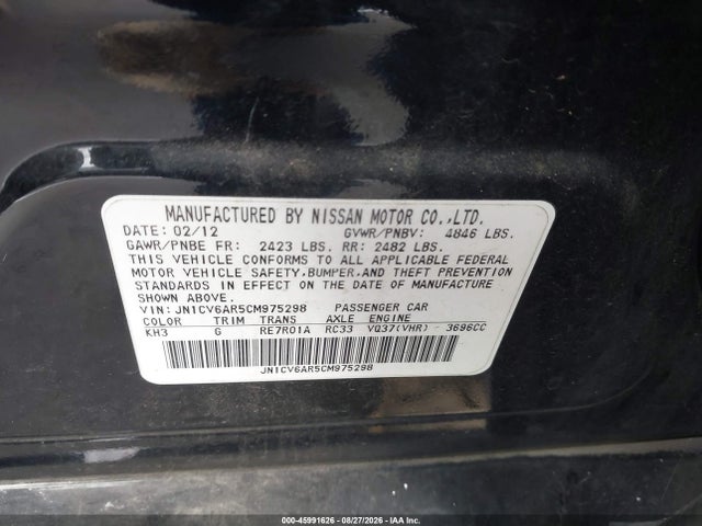 Aukcja sprzedaży 2012 Infiniti G37x, vin: JN1CV6AR5CM975298, numer aukcji: 45991626