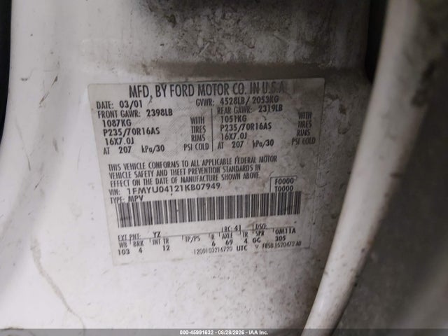 Продажа на аукционе авто 2001 Ford Escape Xlt, vin: 1FMYU04121KB07949, номер лота: 45991632