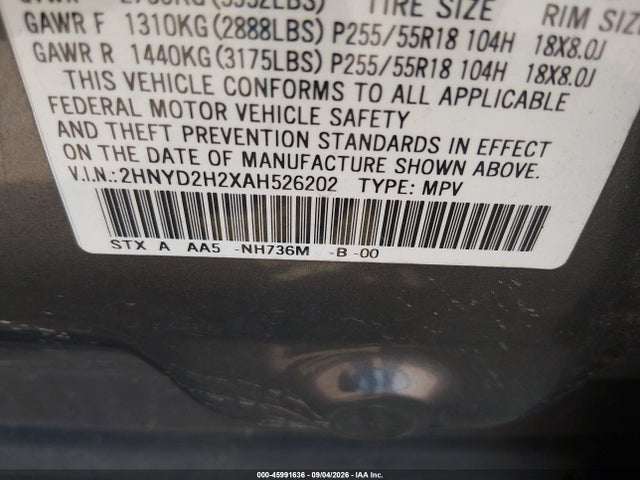 Продаж на аукціоні авто 2010 Acura Mdx, vin: 2HNYD2H2XAH526202, номер лоту: 45991636
