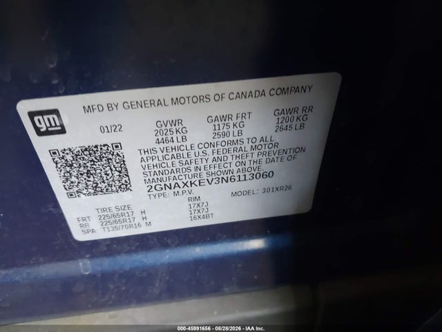 2GNAXKEV3N6113060 Chevrolet Equinox Fwd Lt