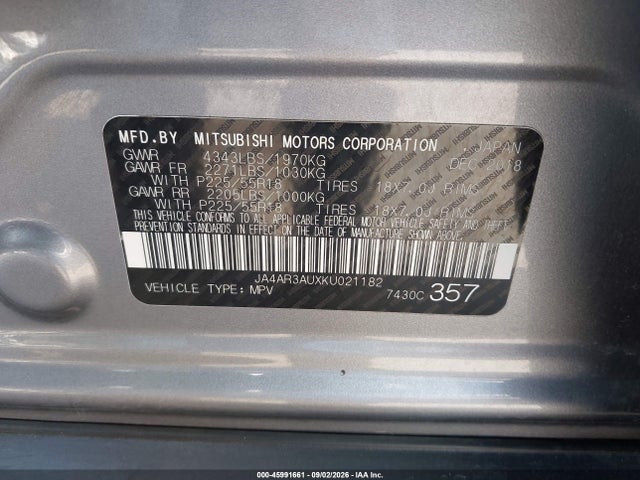 Aukcja sprzedaży 2019 Mitsubishi Outlander Sport 2.0 Es, vin: JA4AR3AUXKU021182, numer aukcji: 45991661
