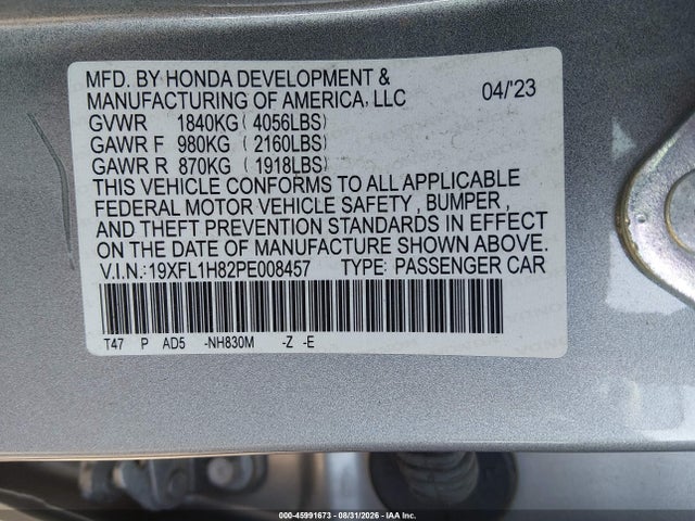 45991673 :رقم المزاد ، 19XFL1H82PE008457 vin ، 2023 Honda Civic Sport Touring مزاد بيع