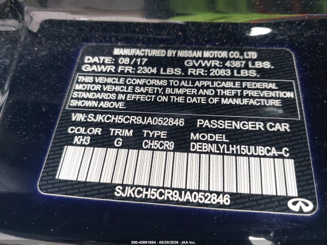 45991684 :رقم المزاد ، SJKCH5CR9JA052846 vin ، 2018 Infiniti Qx30 Premium مزاد بيع
