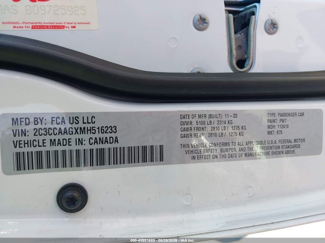 2021 Chrysler 300 Touring მანქანა იყიდება აუქციონზე, vin: 2C3CCAAGXMH516233, აუქციონის ნომერი: 45991689