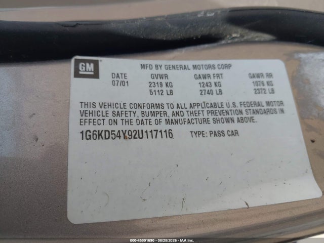 Продажа на аукционе авто 2002 Cadillac Deville Standard, vin: 1G6KD54Y92U117116, номер лота: 45991690
