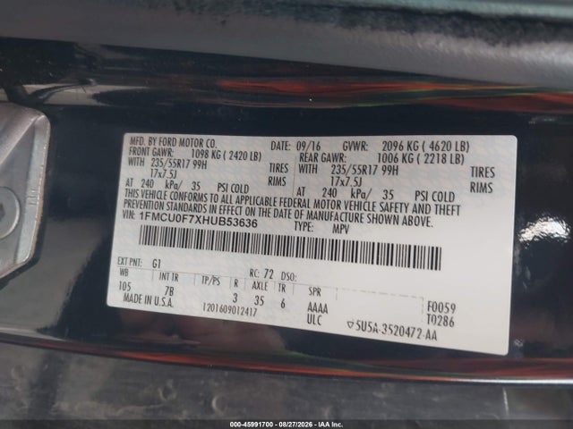 Ford ESCAPE S 2017 1FMCU0F7XHUB53636 Image 9