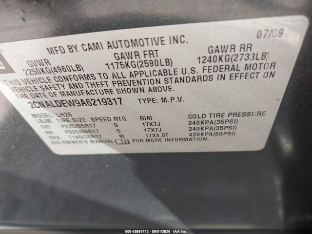 Продаж на аукціоні авто 2010 Chevrolet Equinox Lt, vin: 2CNALDEW9A6219317, номер лоту: 45991712