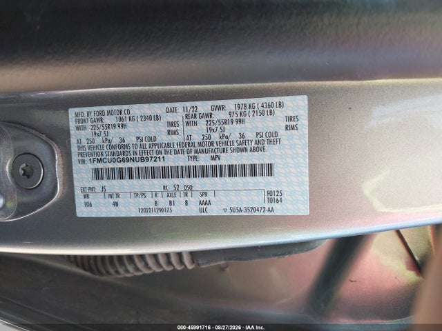 Продаж на аукціоні авто 2022 Ford Escape Se, vin: 1FMCU0G69NUB97211, номер лоту: 45991716
