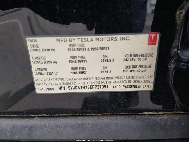 Aukcja sprzedaży 2014 Tesla Model S P85, vin: 5YJSA1H16EFP37091, numer aukcji: 45991737