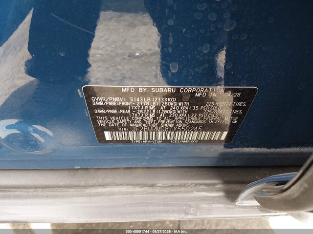 Продаж на аукціоні авто 2026 Subaru Outback Wilderness, vin: JF2BURMD8TY550245, номер лоту: 45991744