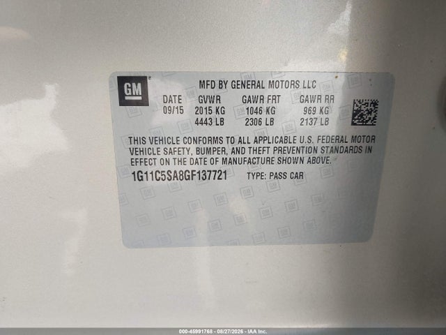 Auction sale of the 2016 Chevrolet Malibu Limited Lt, vin: 1G11C5SA8GF137721, lot number: 45991768