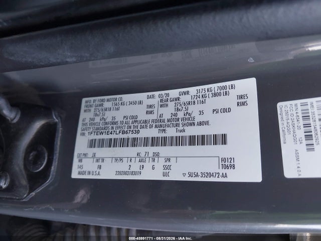 Ford F-150 Xlt 2020 1FTEW1E47LFB67530 Image 9