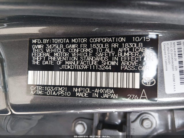 Toyota Prius C Two 2015 JTDKDTB39F1113244 Image 9