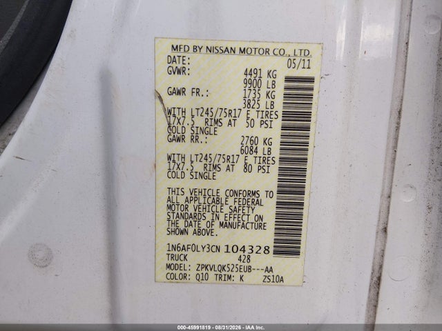 Auction sale of the 2012 Nissan Nv 3500, vin: 1N6AF0LY3CN104328, lot number: 45991819