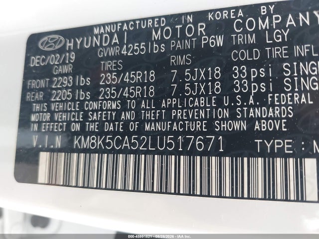 Продаж на аукціоні авто 2020 Hyundai Kona Ultimate, vin: KM8K5CA52LU517671, номер лоту: 45991821