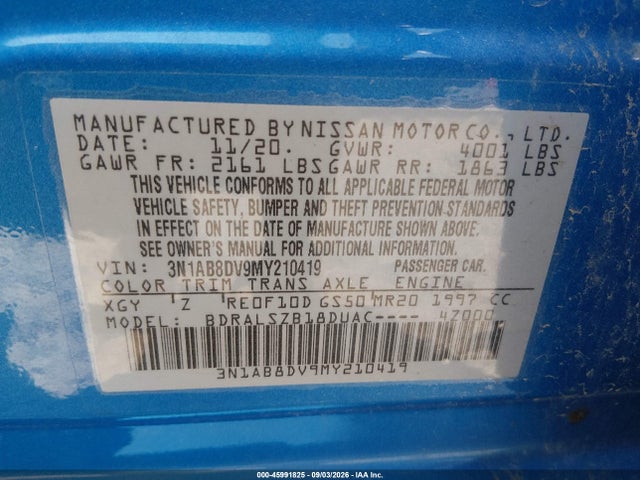 Продаж на аукціоні авто 2021 Nissan Sentra Sr Xtronic Cvt, vin: 3N1AB8DV9MY210419, номер лоту: 45991825