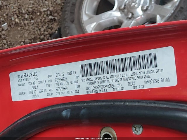 RAM 1500 Laramie 2016 1C6RR7VT1GS409820 Image 9
