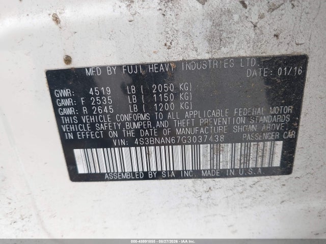 45991855 :رقم المزاد ، 4S3BNAN67G3037438 vin ، 2016 Subaru Legacy 2.5i Limited مزاد بيع