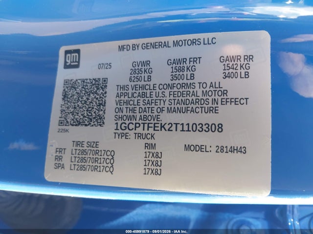 Aukcja sprzedaży 2026 Chevrolet Colorado Zr2, 4wd, vin: 1GCPTFEK2T1103308, numer aukcji: 45991879