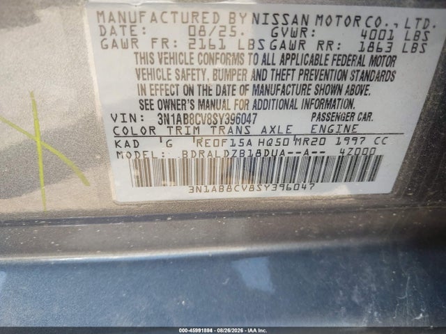 45991894 :رقم المزاد ، 3N1AB8CV8SY396047 vin ، 2025 Nissan Sentra Sv مزاد بيع