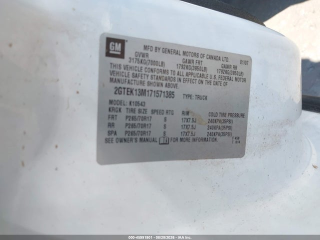 Продаж на аукціоні авто 2007 Gmc Sierra 1500 Sle2, vin: 2GTEK13M171571385, номер лоту: 45991901