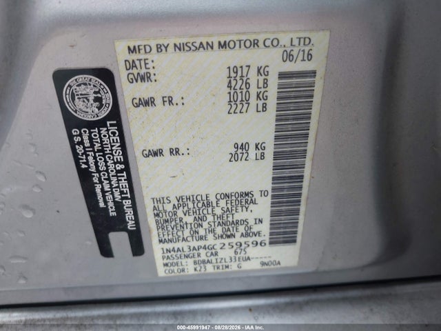 1N4AL3AP4GC259596 Nissan Altima 2.5 Sv