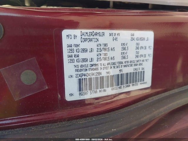 Продаж на аукціоні авто 2001 Chrysler Town & Country Lx, vin: 2C4GP44341R412984, номер лоту: 45991989