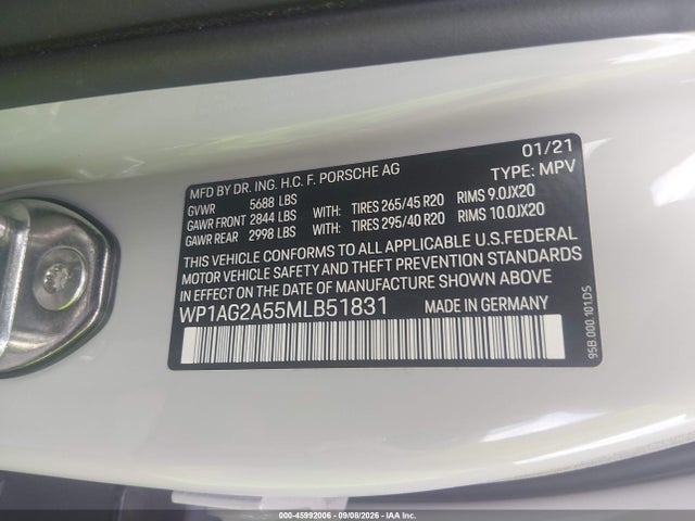Продаж на аукціоні авто 2021 Porsche Macan Gts, vin: WP1AG2A55MLB51831, номер лоту: 45992006