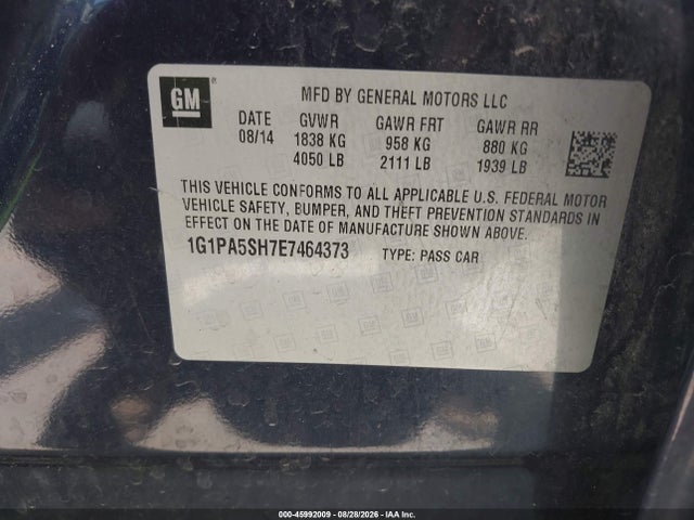2014 Chevrolet Cruze Ls Auto მანქანა იყიდება აუქციონზე, vin: 1G1PA5SH7E7464373, აუქციონის ნომერი: 45992009