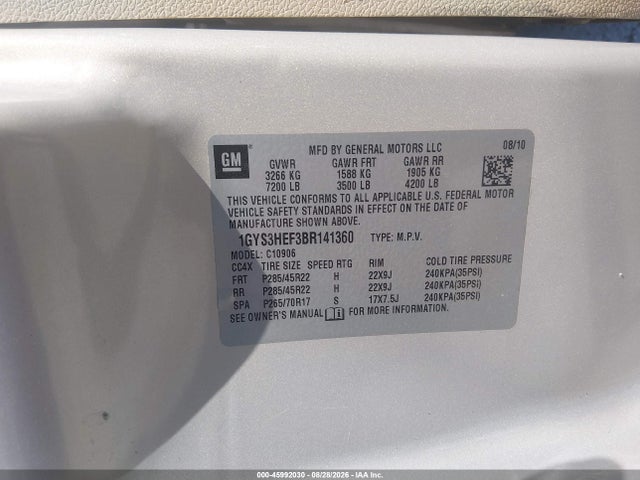 2011 Cadillac Escalade Esv Luxury მანქანა იყიდება აუქციონზე, vin: 1GYS3HEF3BR141360, აუქციონის ნომერი: 45992030