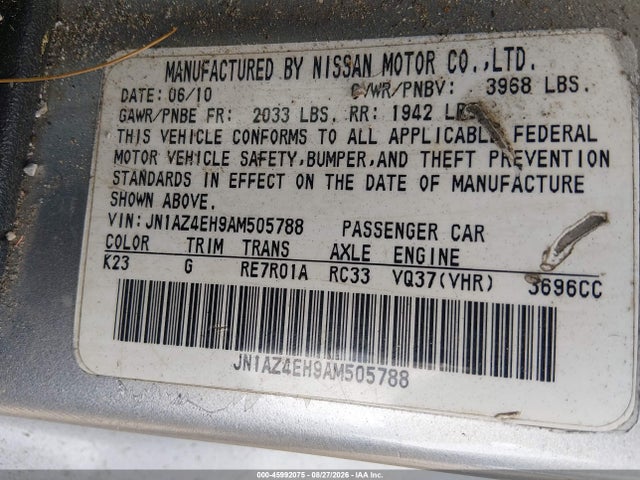 Aukcja sprzedaży 2010 Nissan 370z, vin: JN1AZ4EH9AM505788, numer aukcji: 45992075