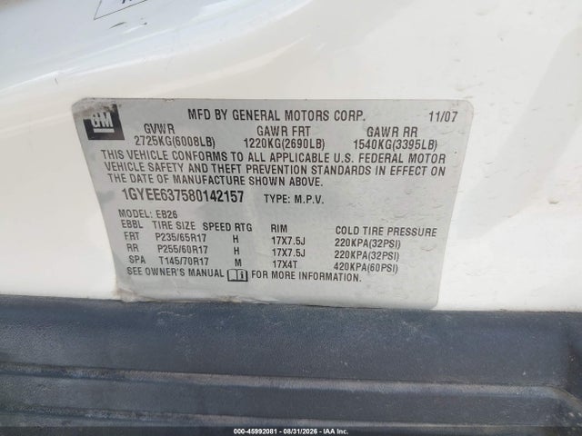 Aukcja sprzedaży 2008 Cadillac Srx V6, vin: 1GYEE637580142157, numer aukcji: 45992081