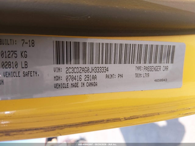 45992097 :رقم المزاد ، 2C3CDZAG0JH333334 vin ، 2018 Dodge Challenger Sxt مزاد بيع