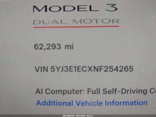 5YJ3E1ECXNF254265 Tesla Model 3 Performance Dual Motor All-wheel Drive