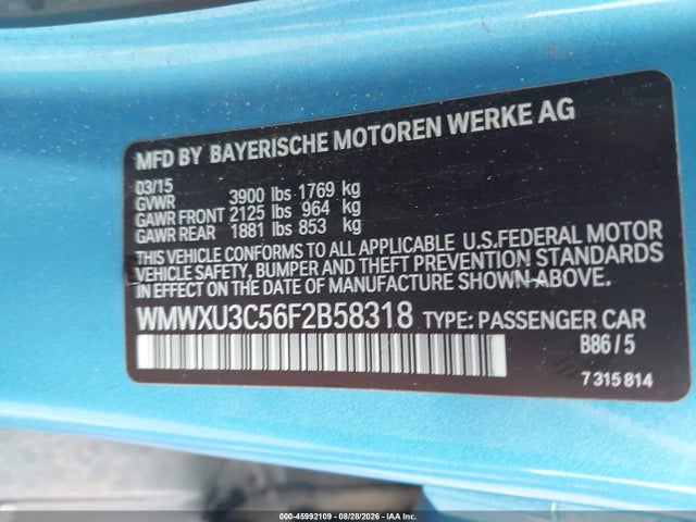 2015 Mini Hardtop Cooper S მანქანა იყიდება აუქციონზე, vin: WMWXU3C56F2B58318, აუქციონის ნომერი: 45992109