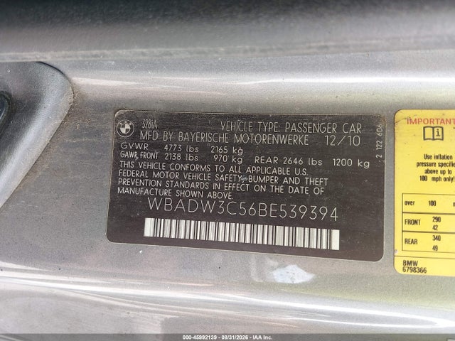 45992139 :رقم المزاد ، WBADW3C56BE539394 vin ، 2011 Bmw 328i مزاد بيع