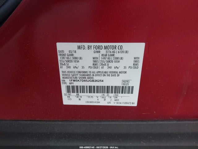 Продаж на аукціоні авто 2018 Ford Explorer Xlt, vin: 1FM5K7D85JGB26254, номер лоту: 45992145