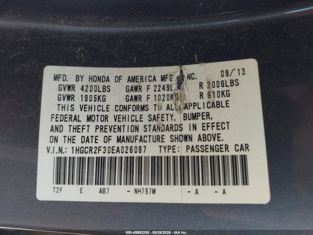 Продаж на аукціоні авто 2014 Honda Accord Lx, vin: 1HGCR2F30EA026097, номер лоту: 45992255