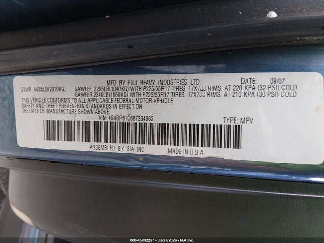 2008 Subaru Outback 2.5i/2.5i L.l. Bean Edition მანქანა იყიდება აუქციონზე, vin: 4S4BP61C687334662, აუქციონის ნომერი: 45992257