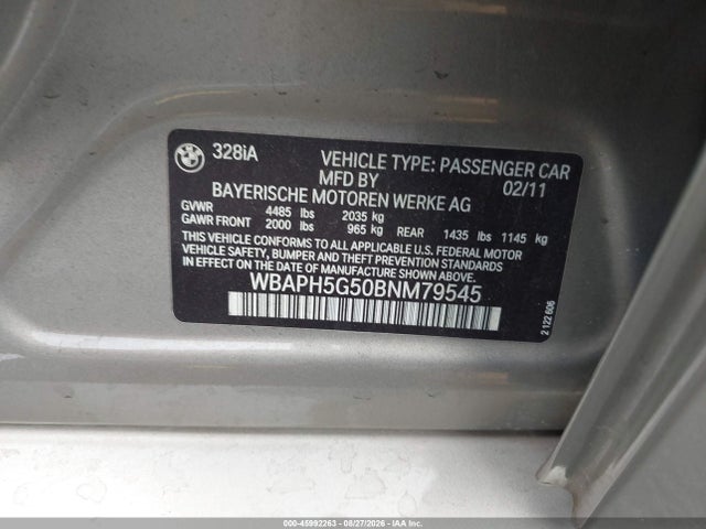 Продаж на аукціоні авто 2011 Bmw 328i, vin: WBAPH5G50BNM79545, номер лоту: 45992263