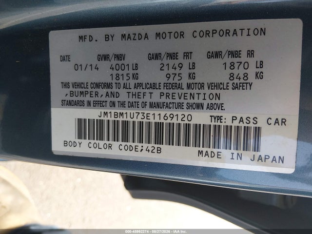 2014 Mazda Mazda3 I Sport მანქანა იყიდება აუქციონზე, vin: JM1BM1U73E1169120, აუქციონის ნომერი: 45992274