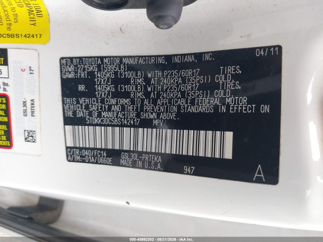 Aukcja sprzedaży 2011 Toyota Sienna Le V6, vin: 5TDKK3DC5BS142417, numer aukcji: 45992302