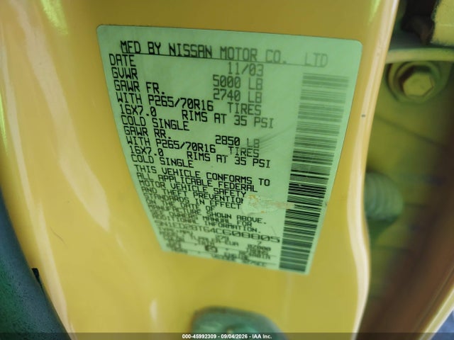 45992309 :رقم المزاد ، 5N1ED28T64C608805 vin ، 2004 Nissan Xterra Xe مزاد بيع