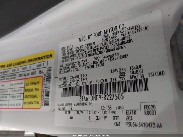 Продажа на аукционе авто 2014 Ford Fusion, vin: 3FA6P0HD9ER227505, номер лота: 45992318