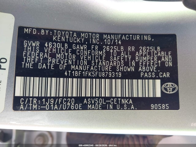 Aukcja sprzedaży 2015 Toyota Camry Le, vin: 4T1BF1FK5FU879319, numer aukcji: 45992345