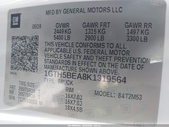 Aukcja sprzedaży 2019 Gmc Canyon, vin: 1GTH5BEA8K1319564, numer aukcji: 45992364