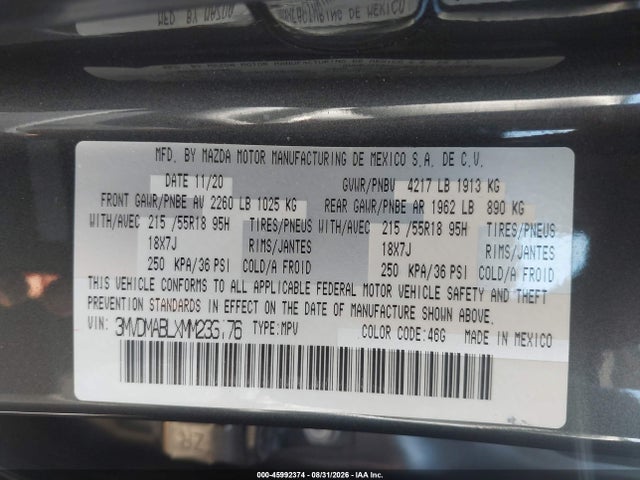 Продаж на аукціоні авто 2021 Mazda Cx-30 Select, vin: 3MVDMABLXMM233176, номер лоту: 45992374